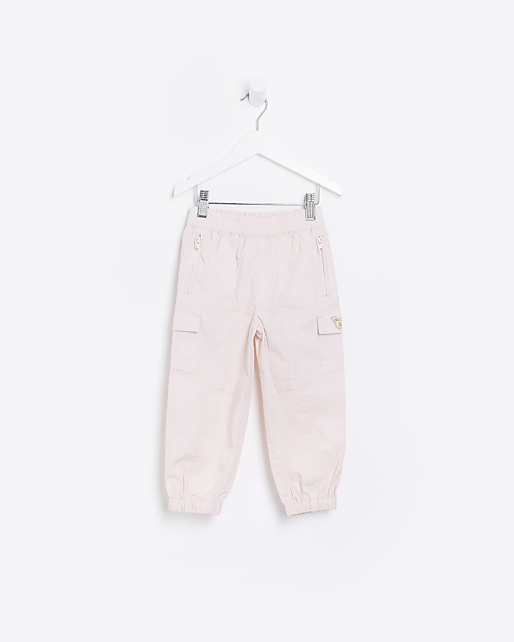 Mini Girls Pink Embroidered Cargo Trousers