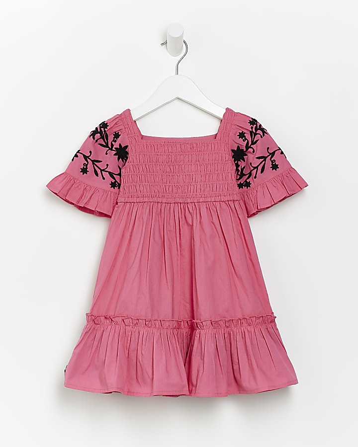 Mini girls Pink embroidered frill dress