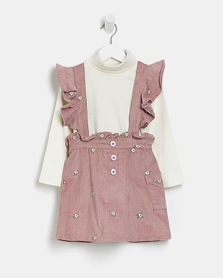 Mini girls Pink Embroidered Pinny dress set