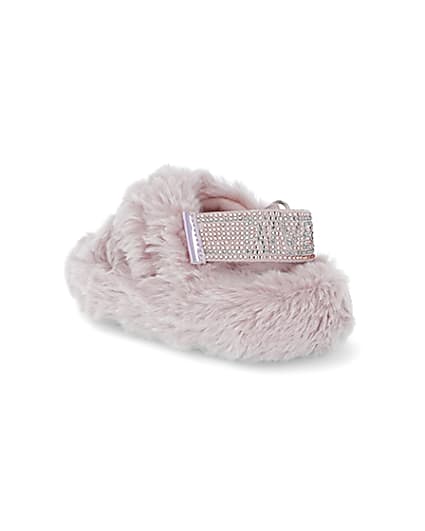 360 degree animation of product Mini girls pink faux fur bling strap slippers frame-6