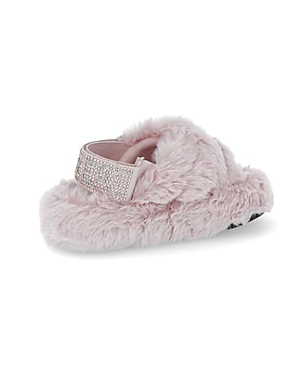 360 degree animation of product Mini girls pink faux fur bling strap slippers frame-13