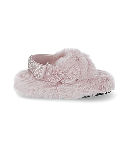 360 degree animation of product Mini girls pink faux fur bling strap slippers frame-15