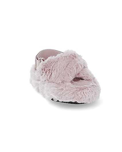 360 degree animation of product Mini girls pink faux fur bling strap slippers frame-19