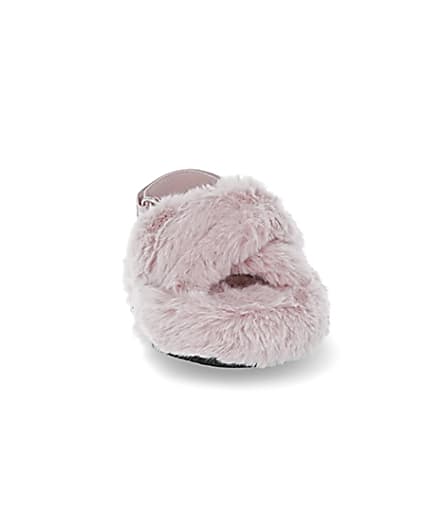 360 degree animation of product Mini girls pink faux fur bling strap slippers frame-20