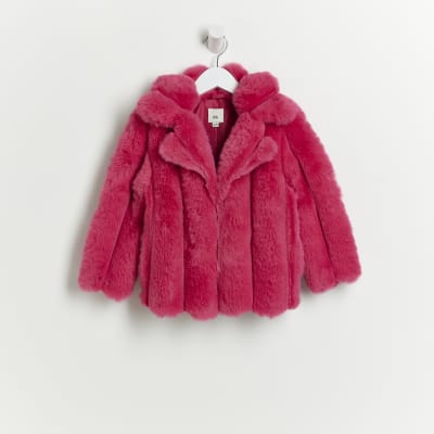 Girls pink cheap faux fur coat