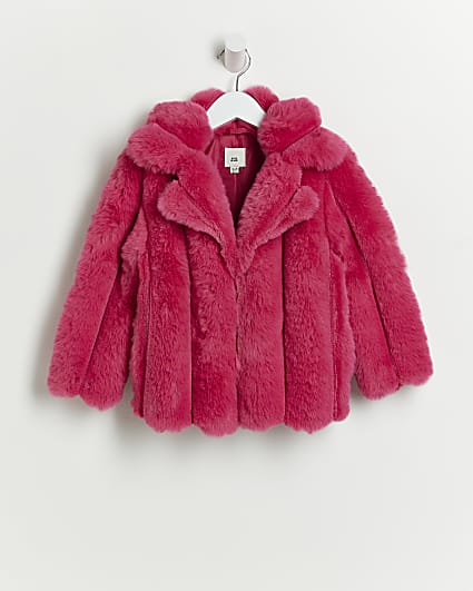 Mini girls Pink Faux Fur Coat