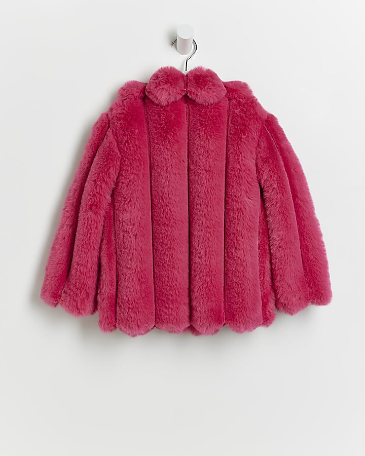 Mini girls Pink Faux Fur Coat