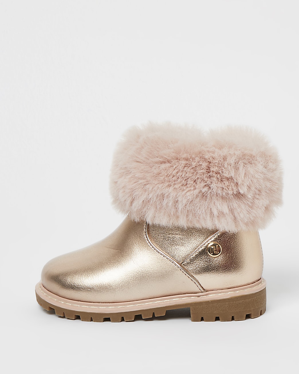 Mini girls pink faux fur trim boots