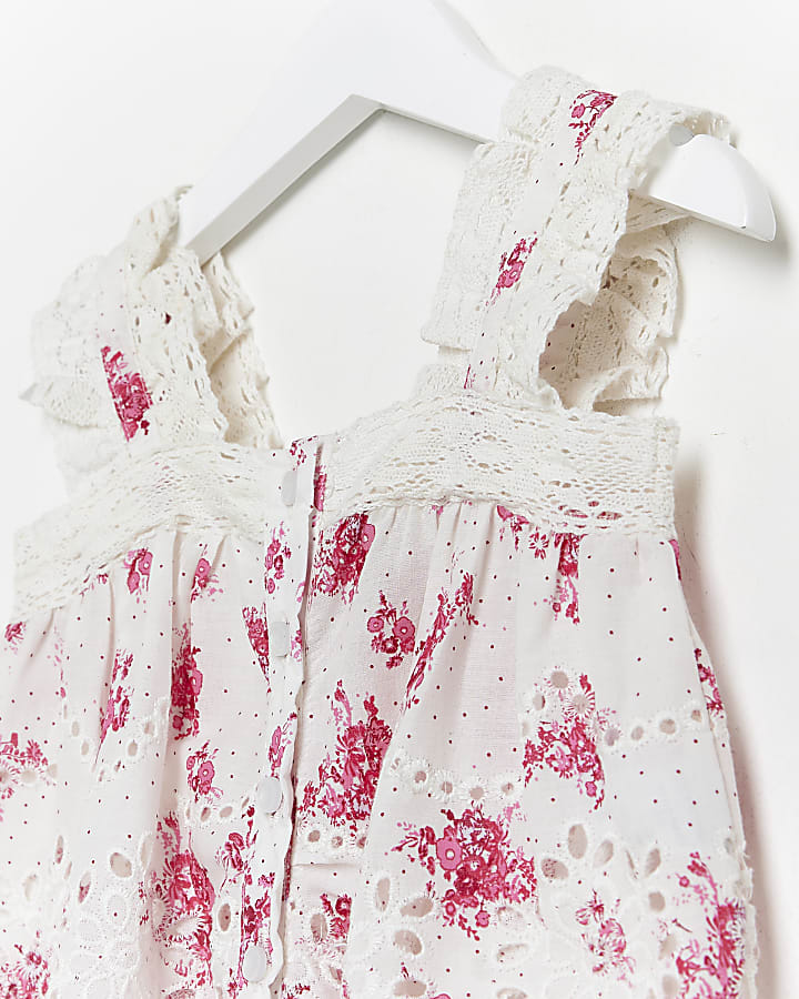 Mini girls pink floral button front cami top