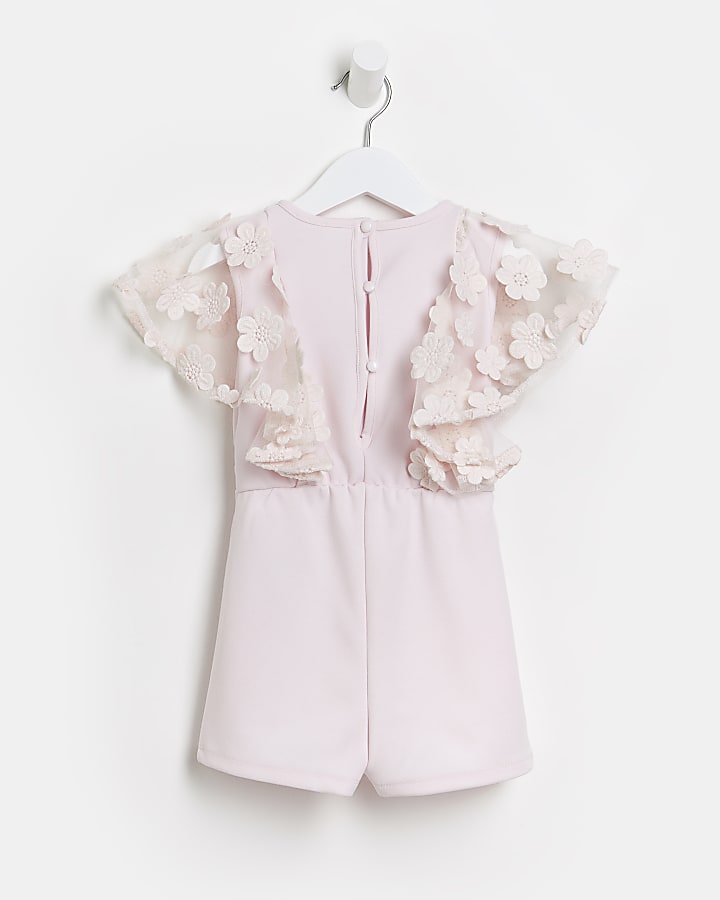 Mini girls pink floral lace sleeve playsuit