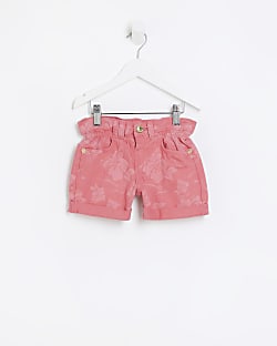 Mini girls pink floral paper bag shorts