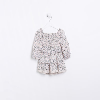 Mini girls pink floral shirred blouse set