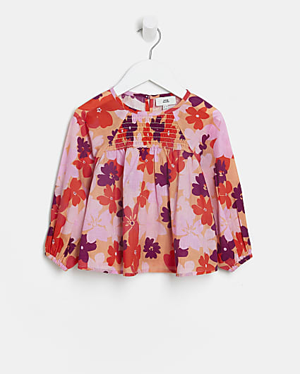 Mini girls pink floral smock blouse
