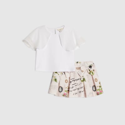 Mini Girls Pink Floral Top and Skirt Set