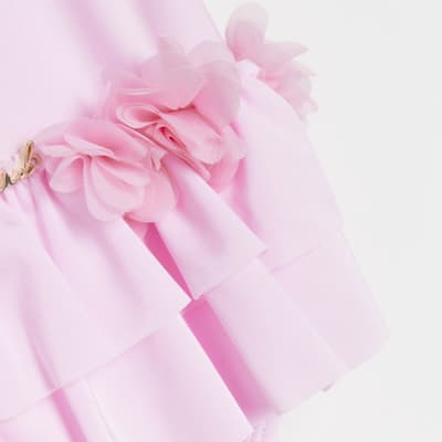 Mini girls pink flower detail peplum swimsuit | River Island