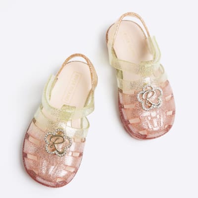 Mini Girls Pink Flower Jelly Sandals River Island