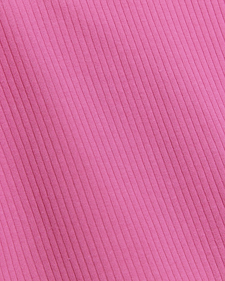 Mini Girls pink flower trim vest top