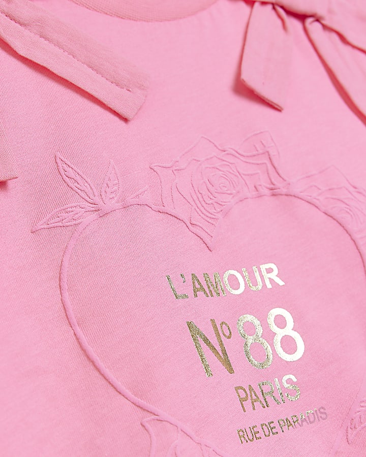 Mini girls pink foil bow t-shirt set