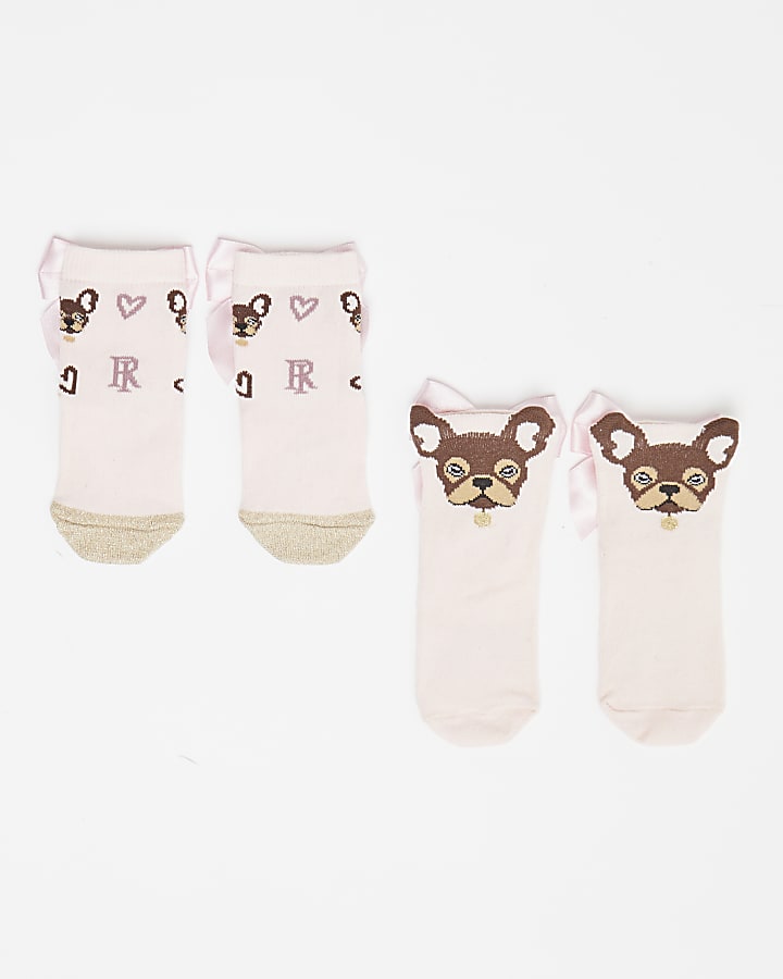 Mini girls pink Frenchie bow socks 2 pack