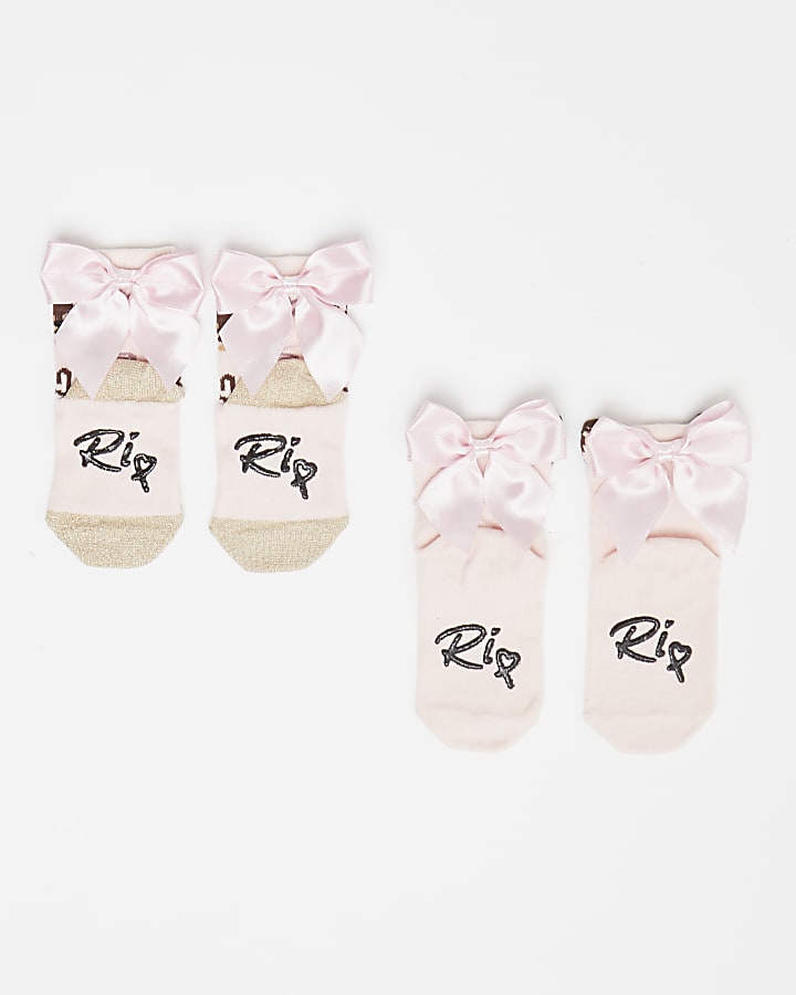 Mini girls pink Frenchie bow socks 2 pack