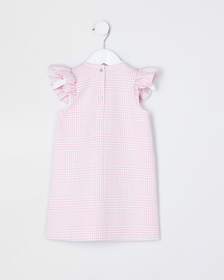Mini girls pink frill check print dress