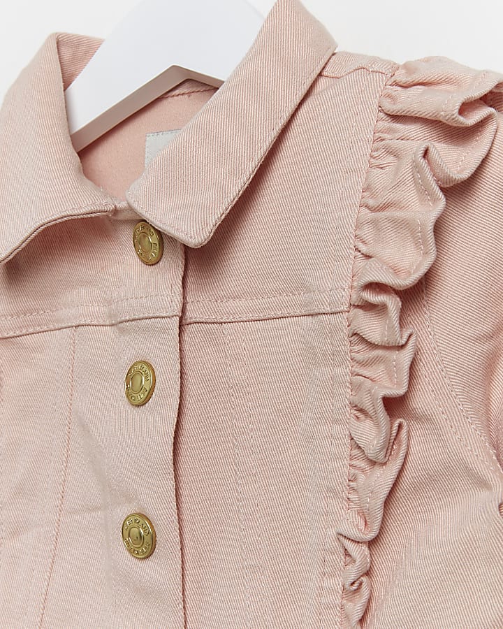 Mini girls pink frill denim jacket