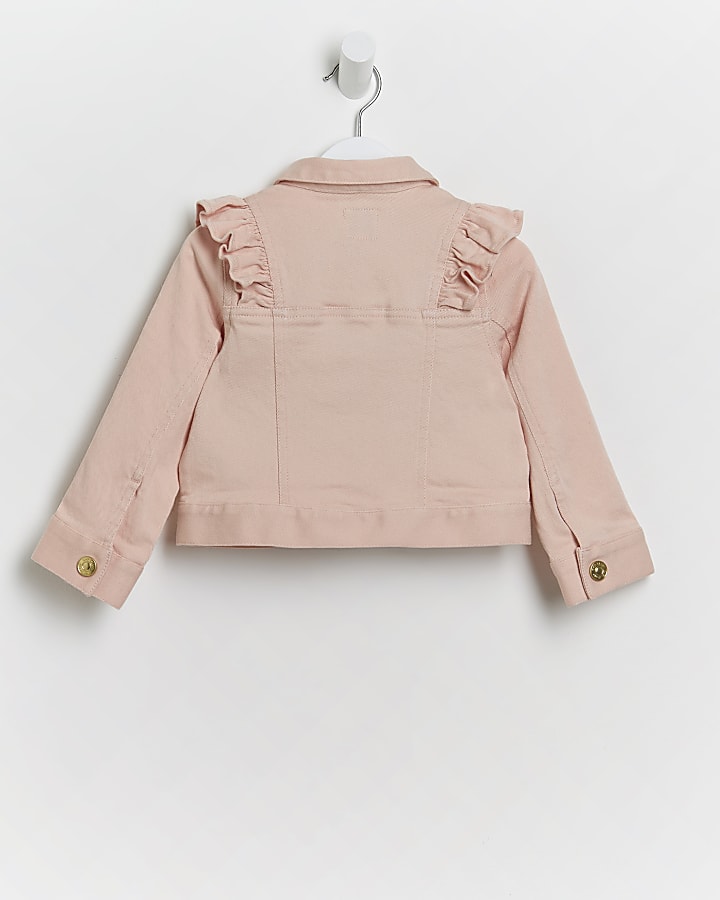 Mini girls pink frill denim jacket