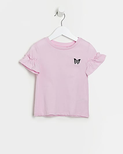 mINI Girls Pink Frill Embroidered T-shirt