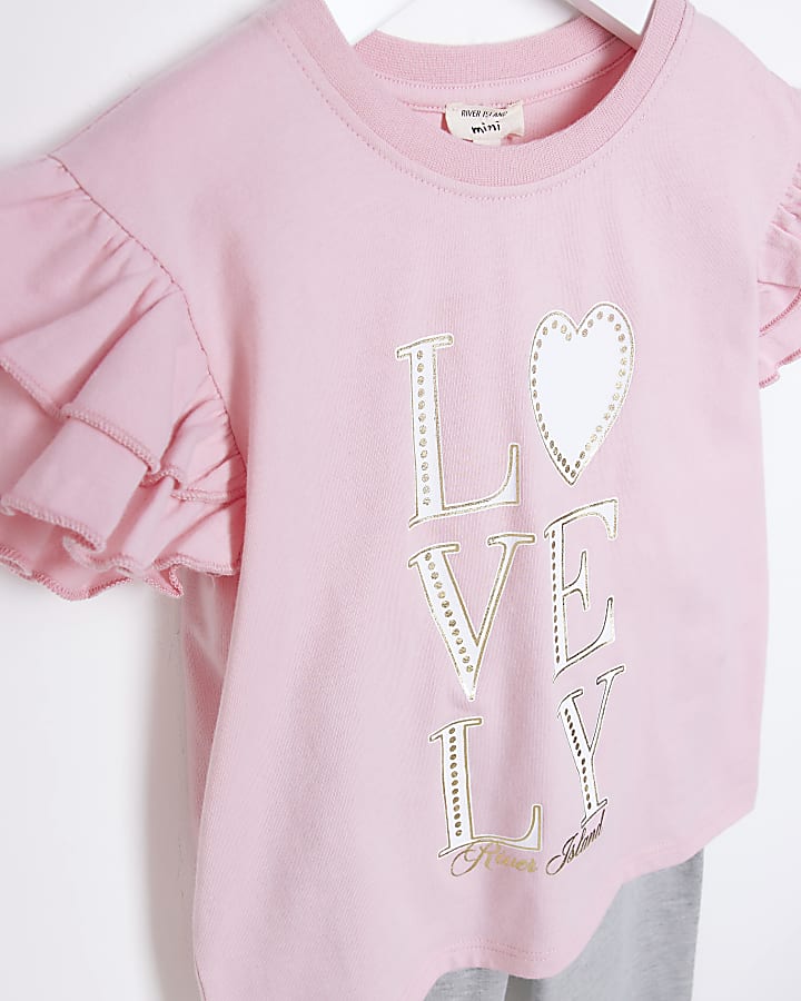 Mini girls pink frill graphic t-shirt set