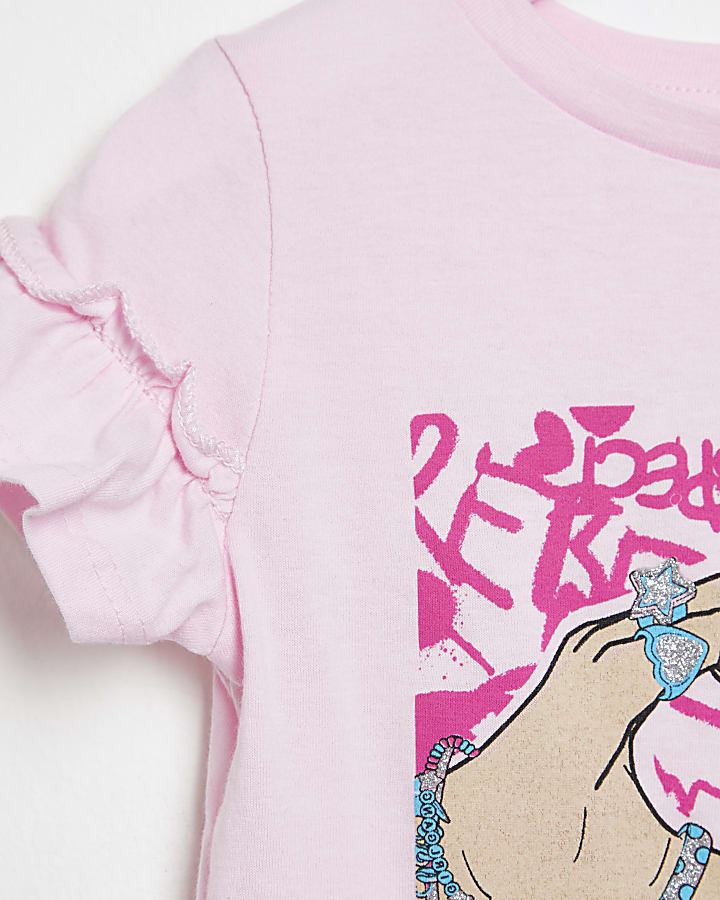 Mini girls pink frill heart hands t-shirt