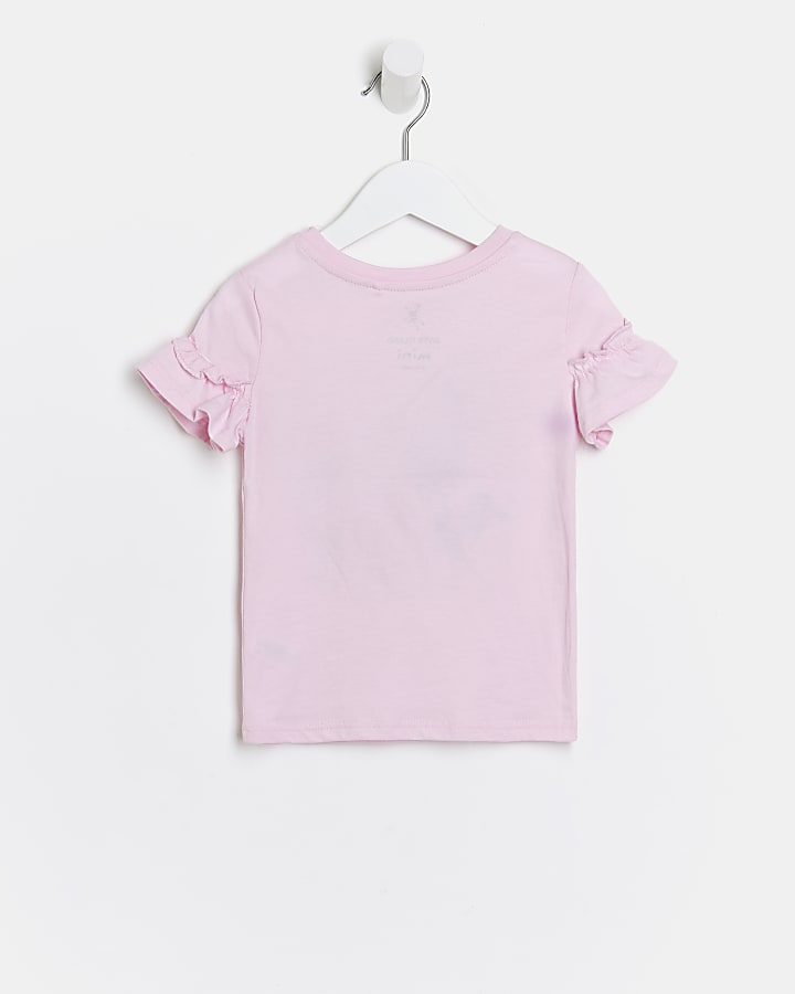 Mini girls pink frill heart print t-shirt