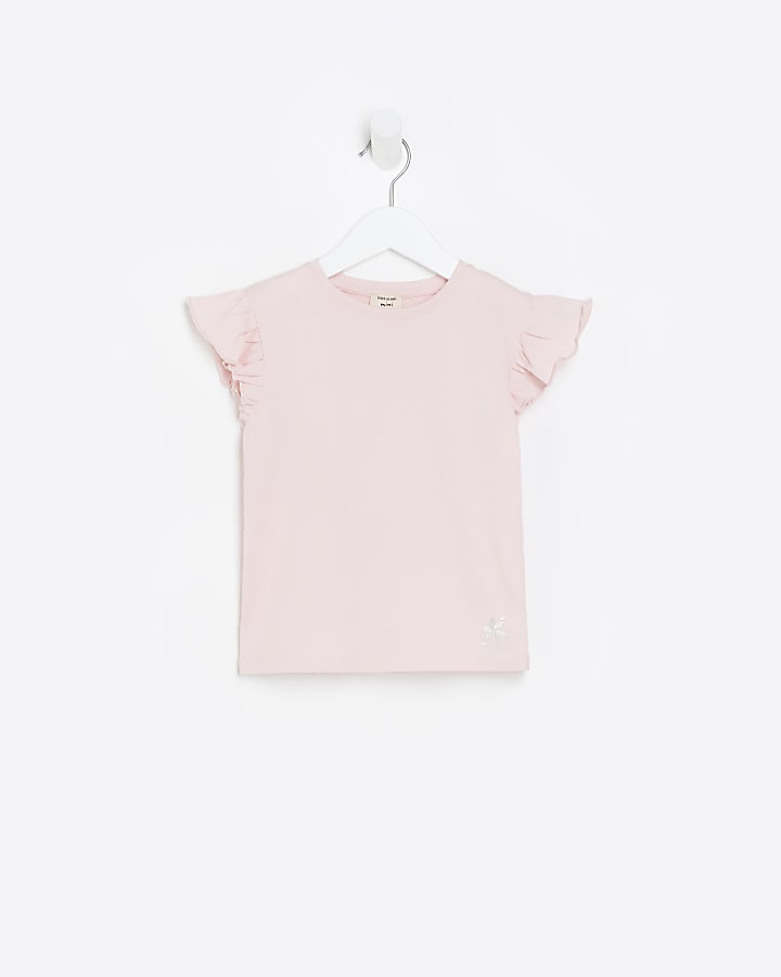 Mini girls pink frill sleeve top