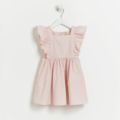 Mini girls pink frill square neck Dress