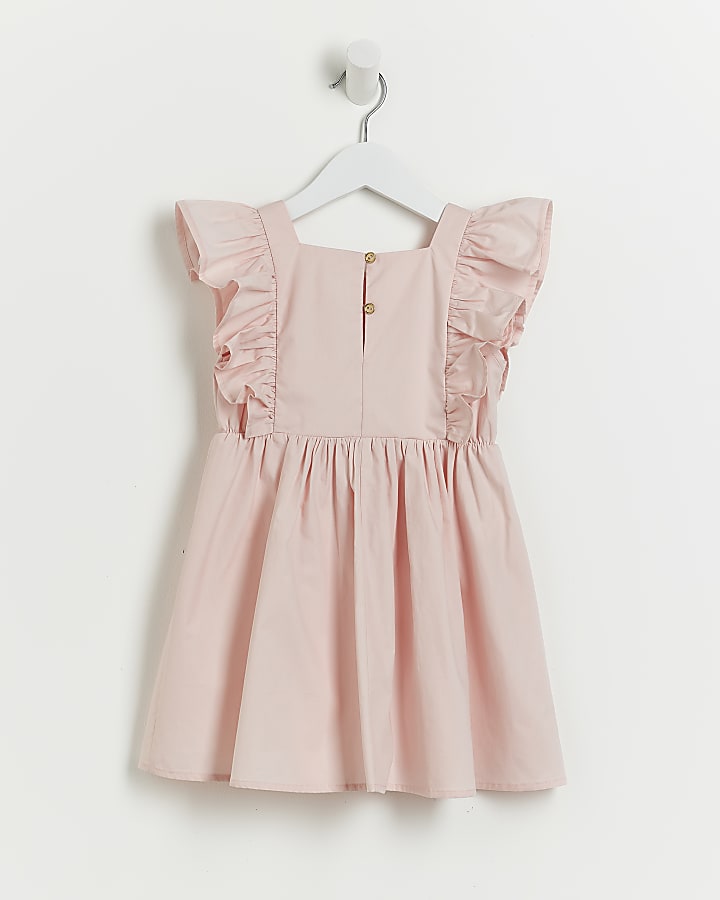 Mini girls pink frill square neck Dress