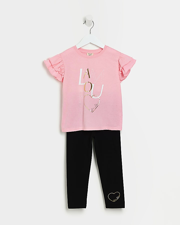 Mini girls Pink Frill t-shirt outfit