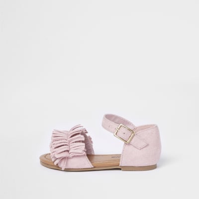 Mini girls pink fringed sandal