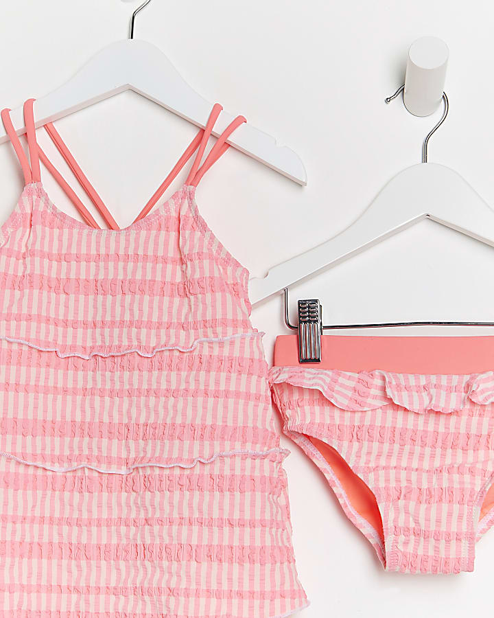 Mini girls pink gingham swim dress set