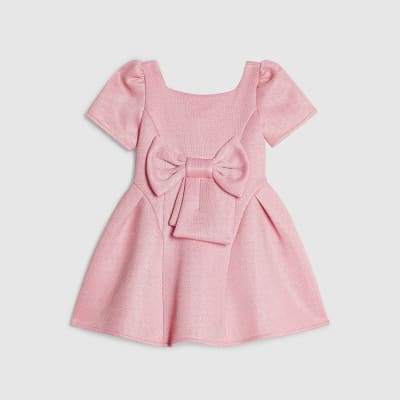 Mini Girls Pink Glitter Bow Skater Dress