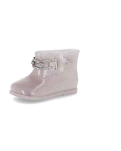 360 degree animation of product Mini girls pink glitter chain wellie boots frame-1