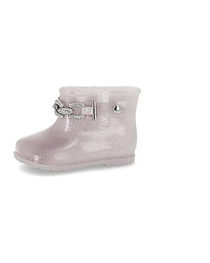 360 degree animation of product Mini girls pink glitter chain wellie boots frame-2