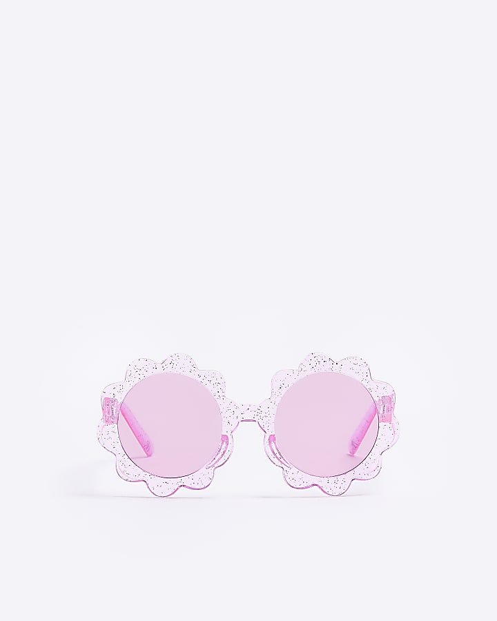 Mini Girls Pink Glitter Flower Sunglasses