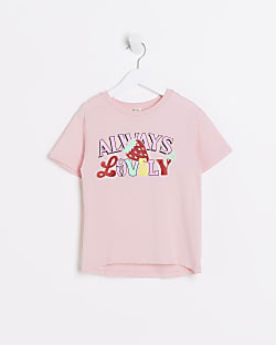 Mini girls pink glitter graphic t-shirt