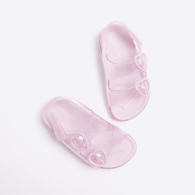 Mini girls pink glitter heart jelly sandals River Island
