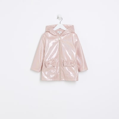 Mini girls pink glitter hooded raincoat | River Island