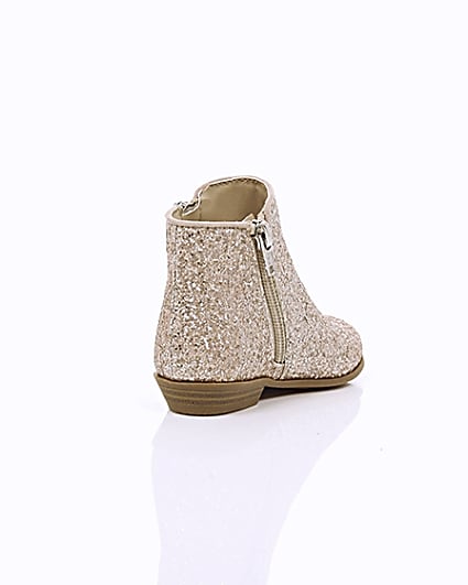 360 degree animation of product Mini girls pink glitter western ankle boots frame-14