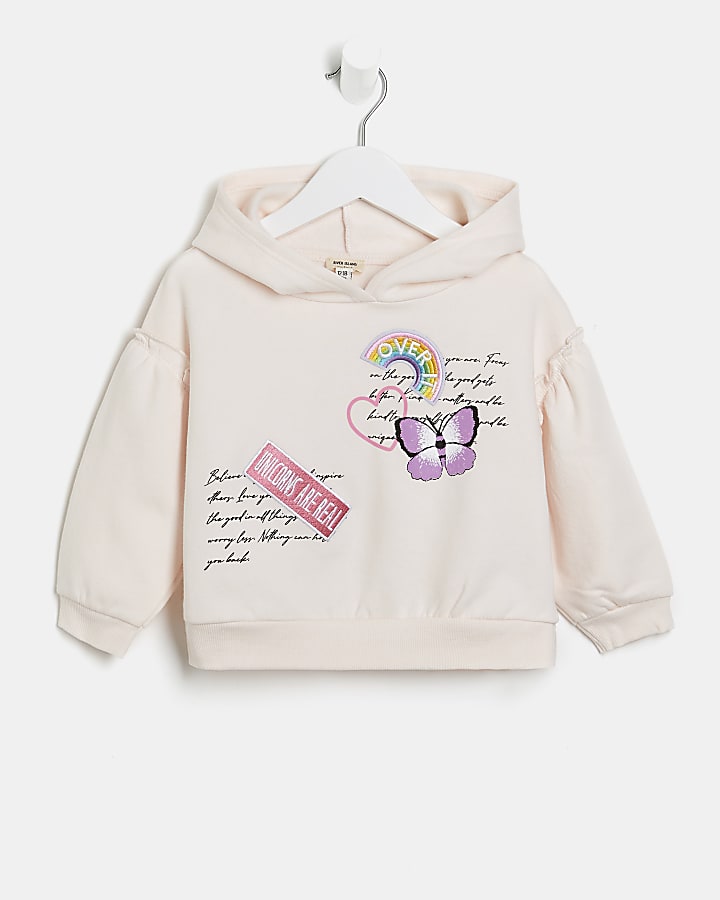 Mini girls pink graphic badge hoodie