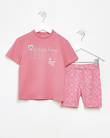 Mini girls pink graphic cycling shorts outfit