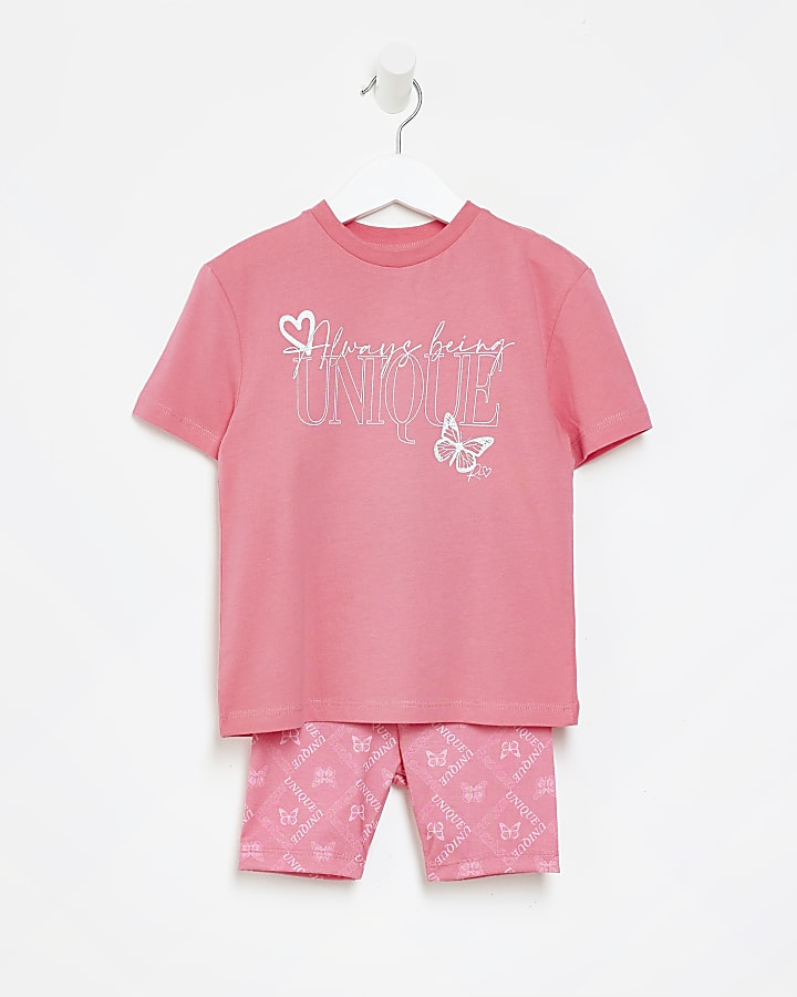 Mini girls pink graphic cycling shorts outfit