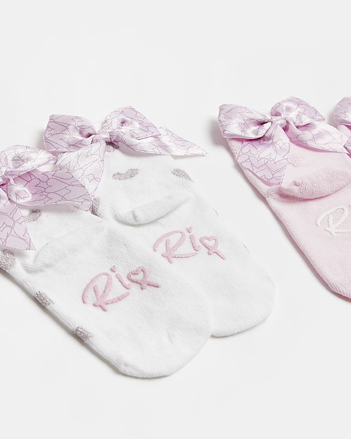 Mini girls pink heart bow socks 2 pack