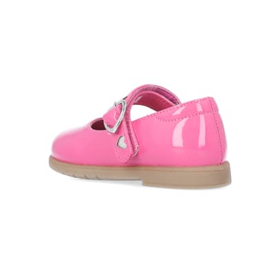 360 degree animation of product Mini girls pink heart buckle Mary Jane shoes frame-6